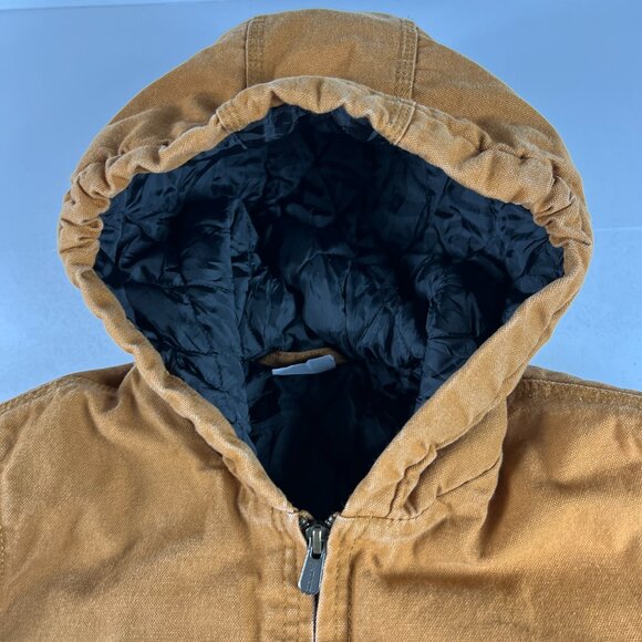 Carhartt Duck Canvas Quilted Jacket Youth Small 7-8 Tan Full Zip Hooded Bomber - Picture 5 of 16